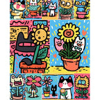 Pop Art Cat Flower Garden original artwork on white background