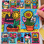 Pop Art Cat Flower Garden diamond placement process