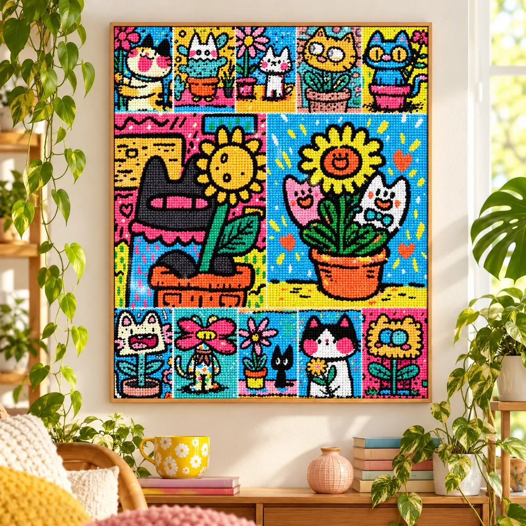 Pop Art Cat Flower Garden home decor scene
