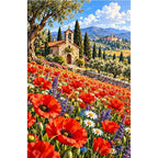 Poppy Field Stone Chapel — original artwork on a clean white background