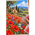 Poppy Field Stone Chapel — diamond painting process with applicator pen