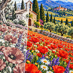 Poppy Field Stone Chapel — close-up canvas and resin drill detail