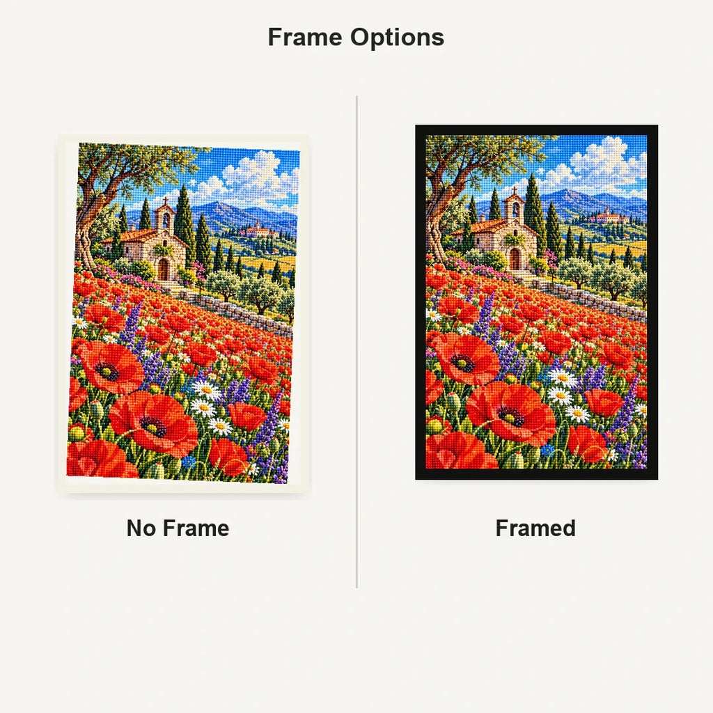 Poppy Field Stone Chapel — No Frame and Framed style comparison