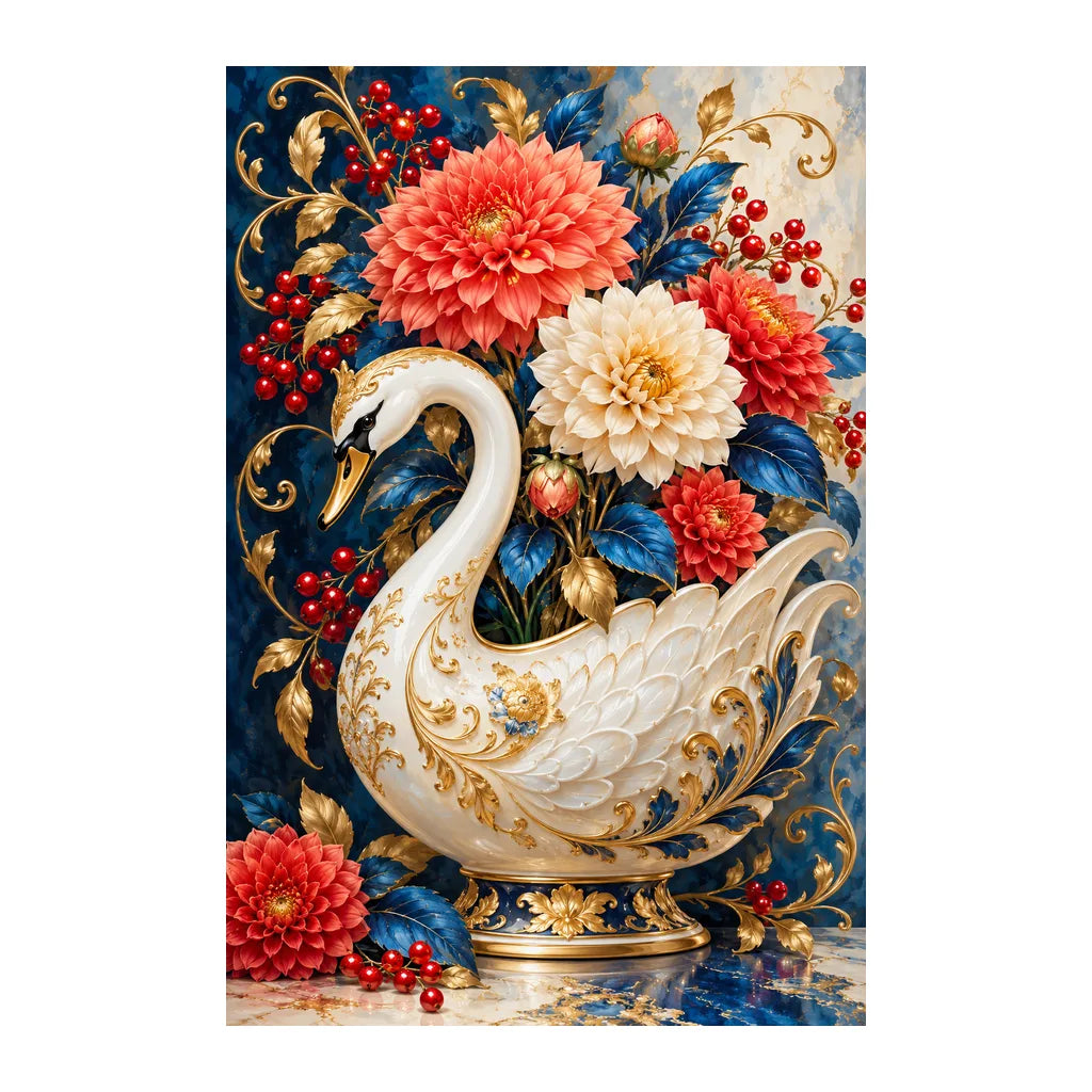 Original white-background artwork of Porcelain Swan Vase