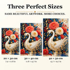 Porcelain Swan Vase diamond painting in 20 by 30, 30 by 40, and 40 by 50 centimeter sizes