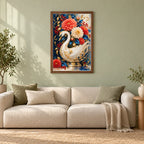 Framed Porcelain Swan Vase diamond painting displayed in a home interior