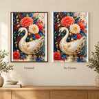 Framed and no-frame options for the Porcelain Swan Vase diamond painting