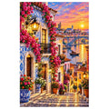 Portuguese Azulejo Street Sunset original artwork on white
