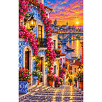Portuguese Azulejo Street Sunset finished diamond painting on white