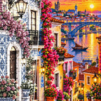 Portuguese Azulejo Street Sunset canvas and resin drill detail