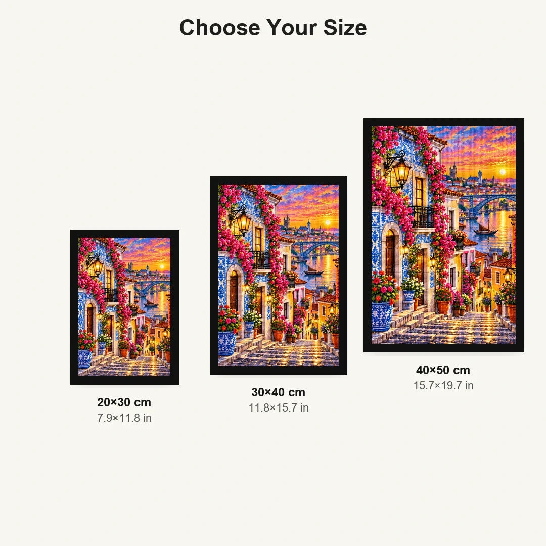 Portuguese Azulejo Street Sunset size comparison