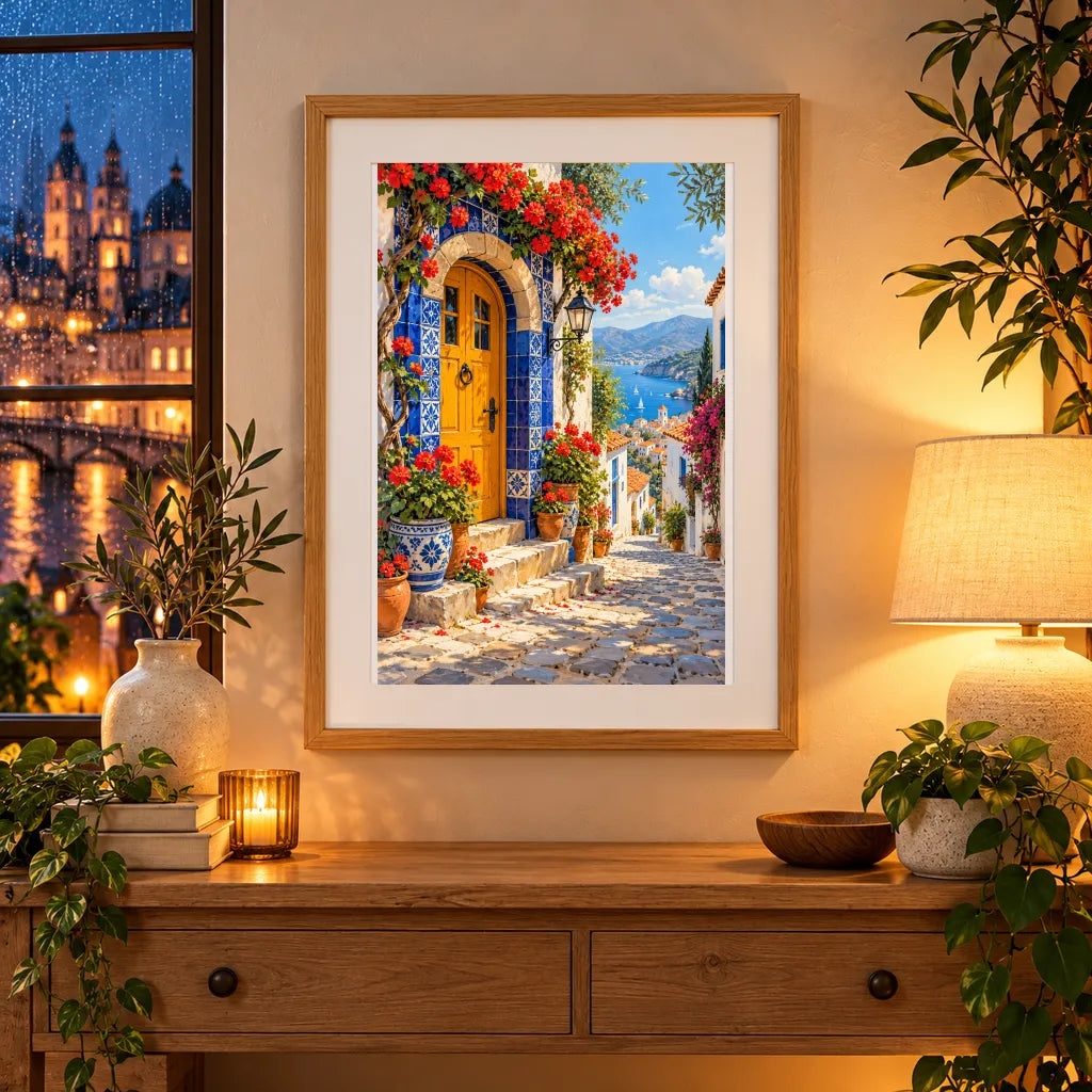 Framed home display of the portuguese tile doorway diamond painting