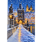 Prague Snowy Charles Bridge diamond and canvas detail