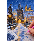 Prague Snowy Charles Bridge diamond placement process