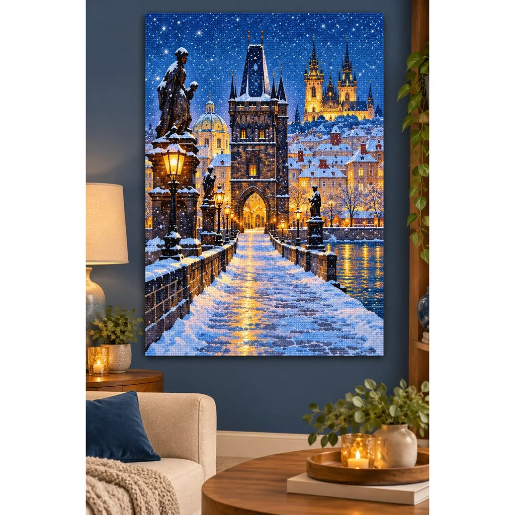 Prague Snowy Charles Bridge home decor scene