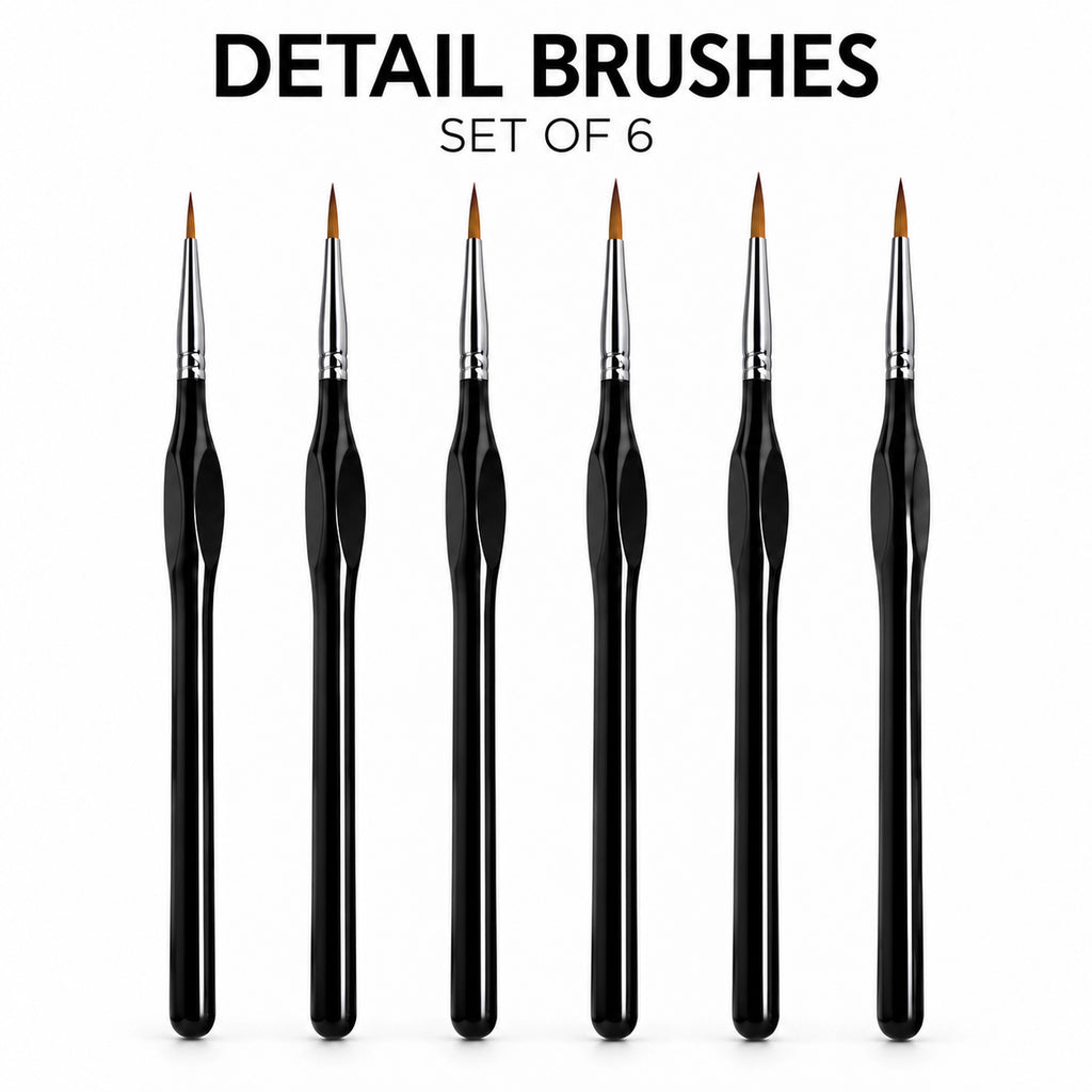 Black precision detail brushes, set of 6