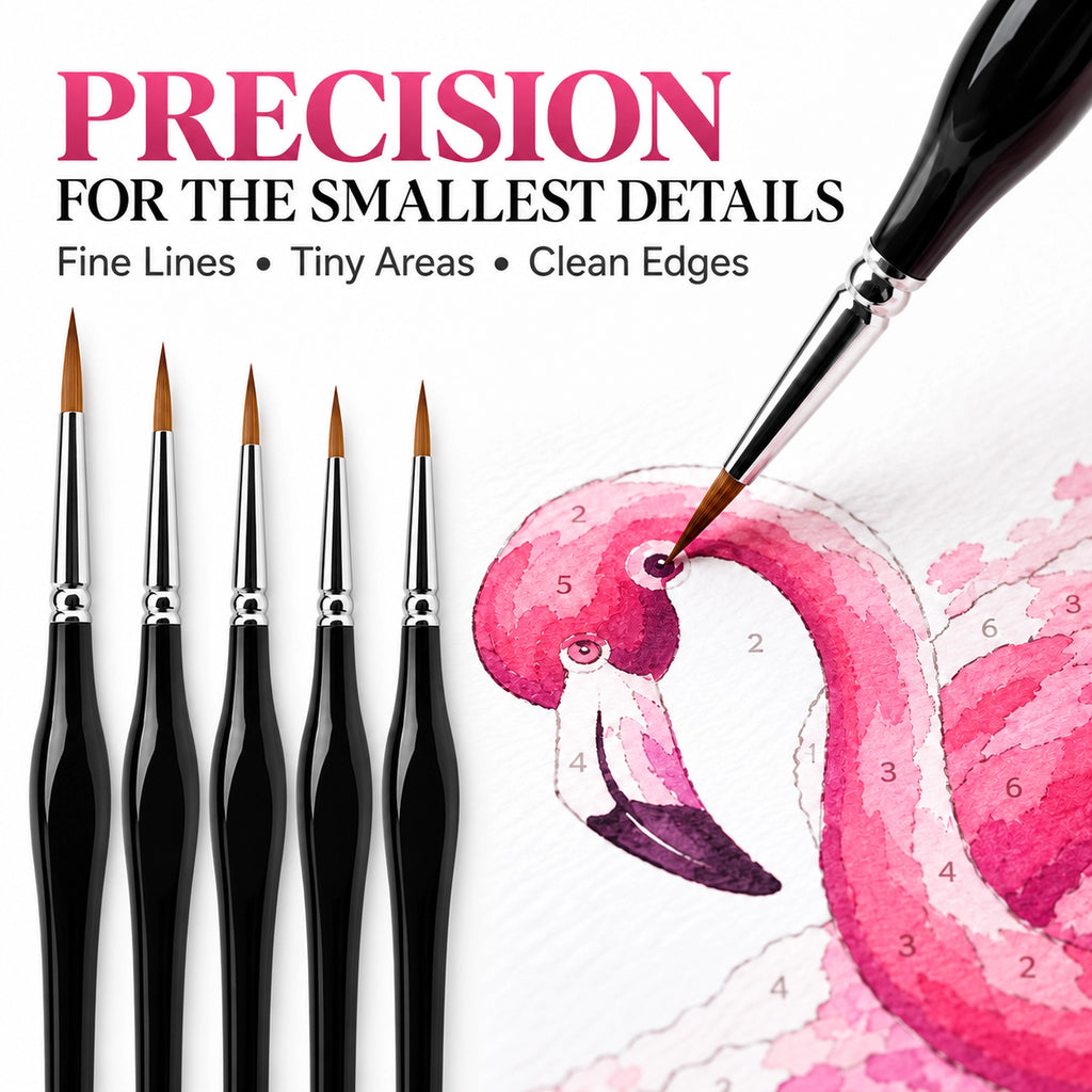 Precision detail brushes for fine paint by numbers work