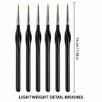 Six black precision detail brushes measuring 19 cm