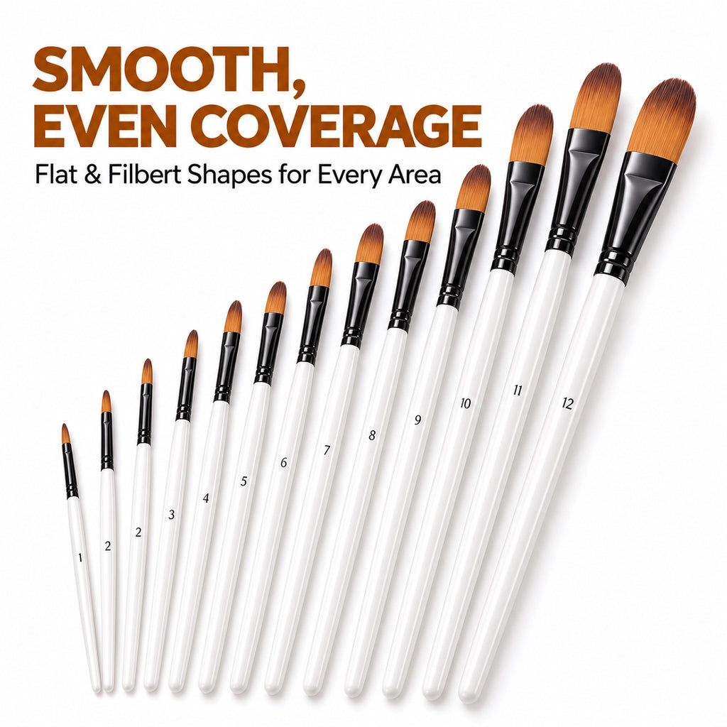 Flat and filbert brushes for smooth coverage