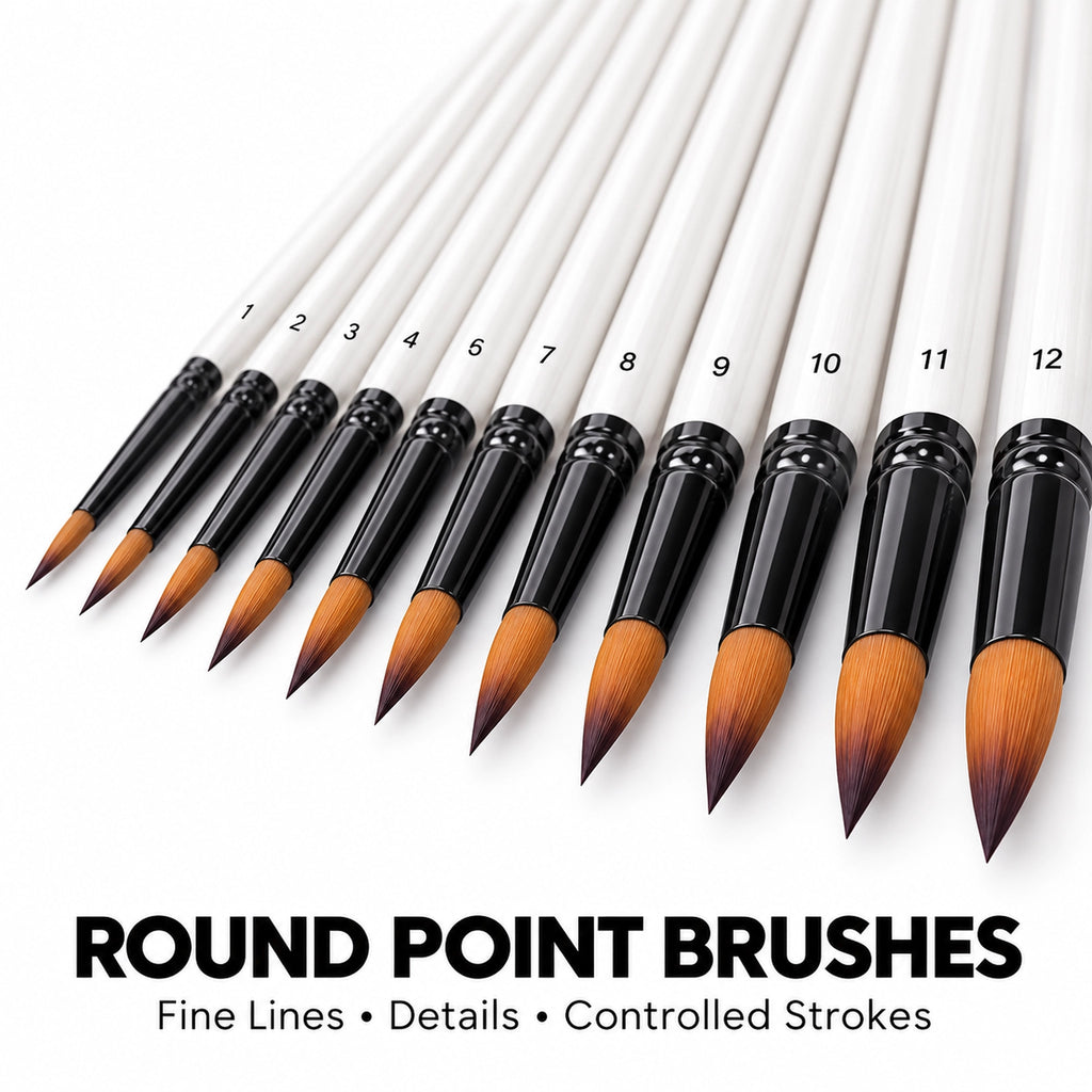 Round point professional paint brushes