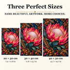 Protea Bronze Fern Frame diamond painting in 20 by 30, 30 by 40, and 40 by 50 centimeter sizes