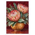 Completed diamond painting for Proteas in an Ochre Vase Diamond Painting Kit on a white background