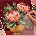 Hands-on diamond painting process for Proteas in an Ochre Vase Diamond Painting Kit