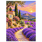 Provence Lavender Cottage finished diamond artwork on white background