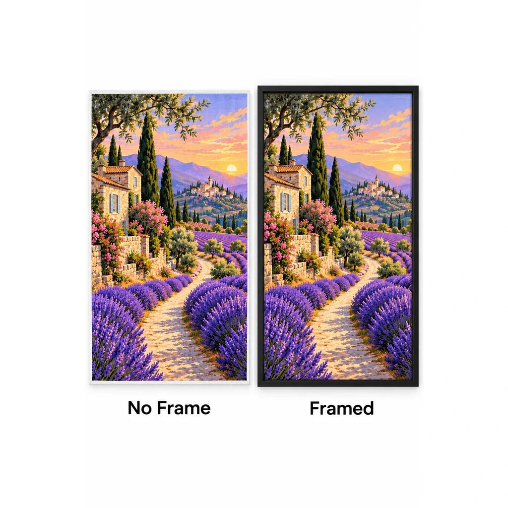 Provence Lavender Cottage No Frame and Framed comparison