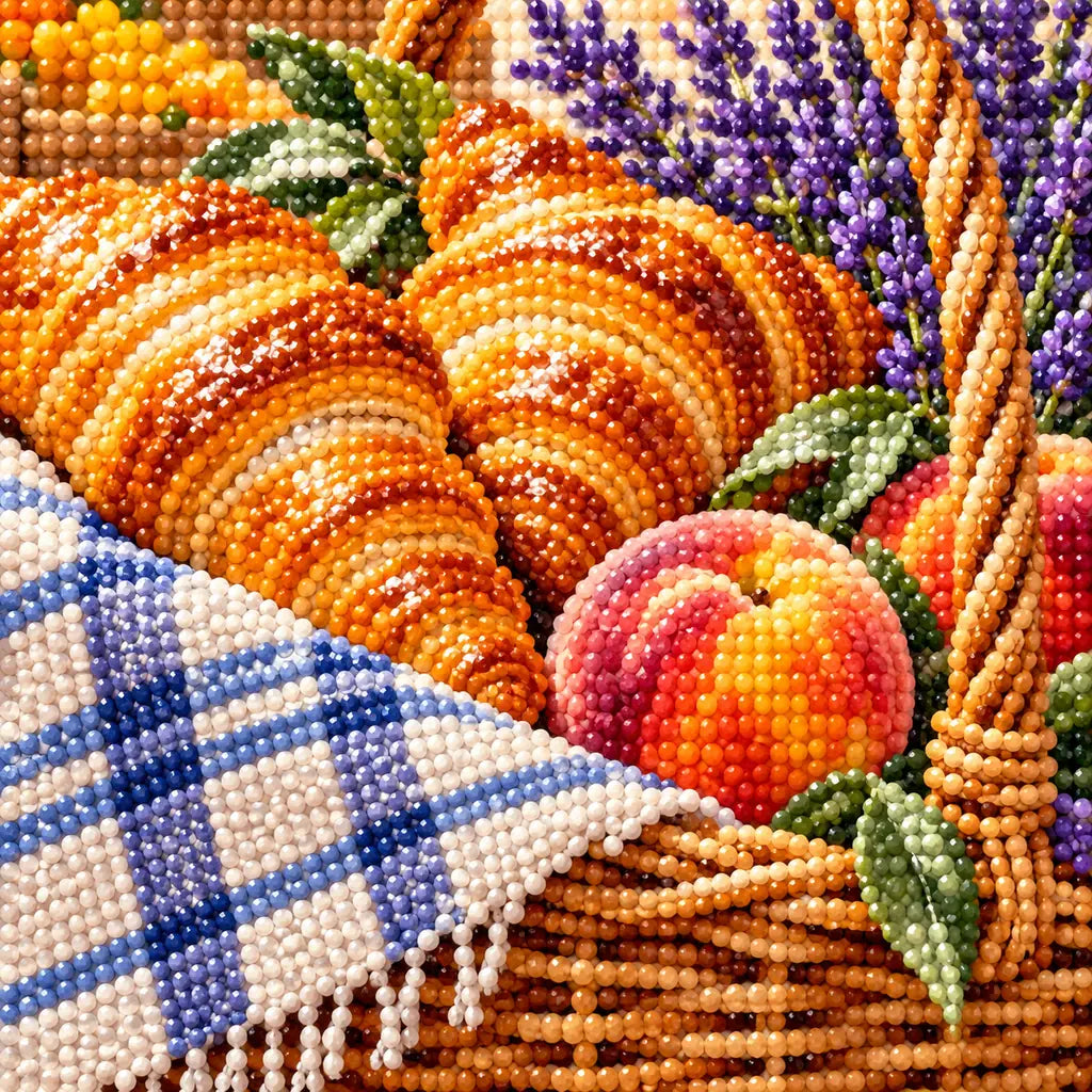 Close-up of drill details in the Provence Market Pastries diamond painting.