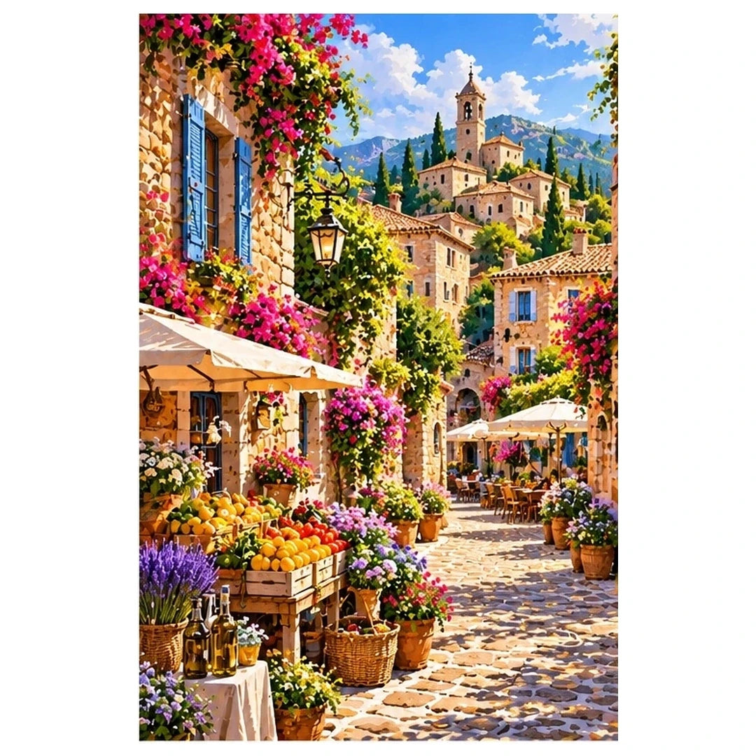 Provence Stone Village Market original artwork on white