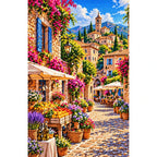 Provence Stone Village Market finished diamond painting on white
