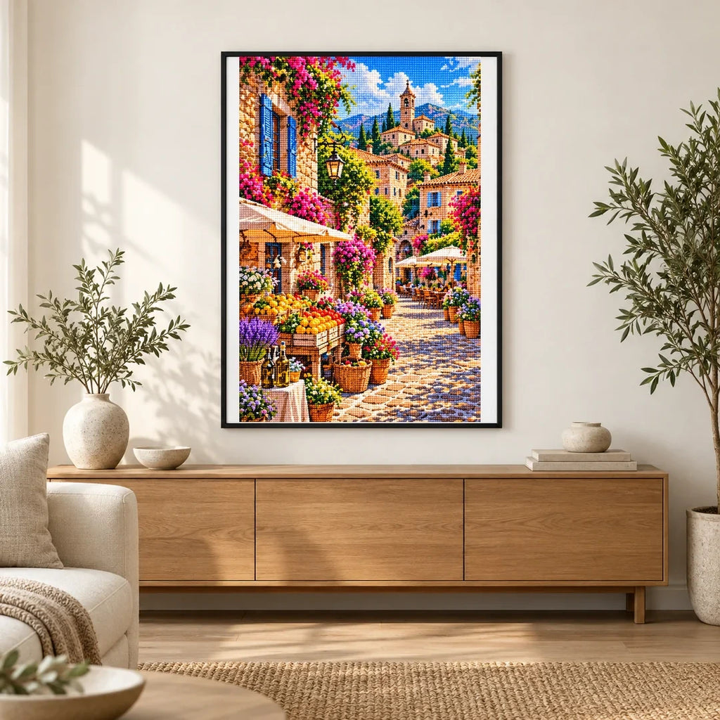 Provence Stone Village Market finished artwork in home décor