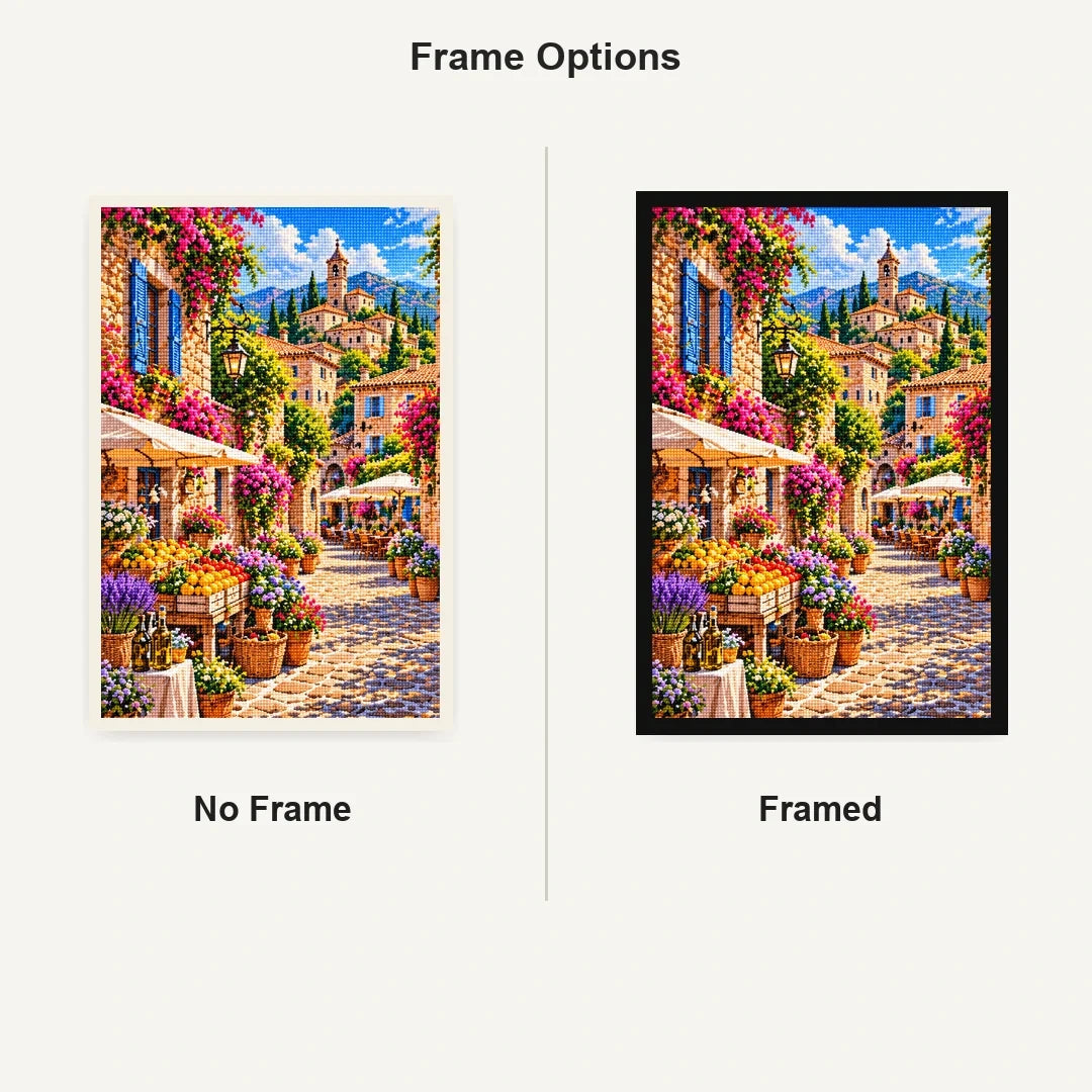 Provence Stone Village Market No Frame and Framed comparison