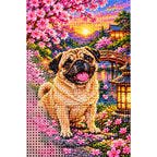 Pug Cherry Blossom Lantern Garden Diamond Painting Kit — canvas and drill material detail