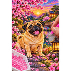 Pug Cherry Blossom Lantern Garden Diamond Painting Kit — diamond painting application process
