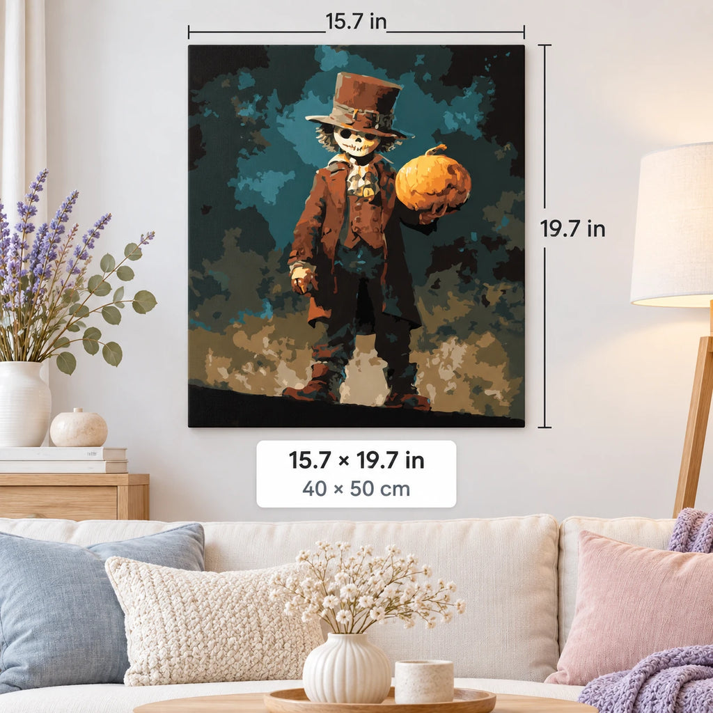 Pumpkin Gentleman Halloween shown in a styled room with 15.7 × 19.7 in and 40 × 50 cm dimensions