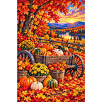 Pumpkin Wagon Maple Forest — finished diamond painting on a white background