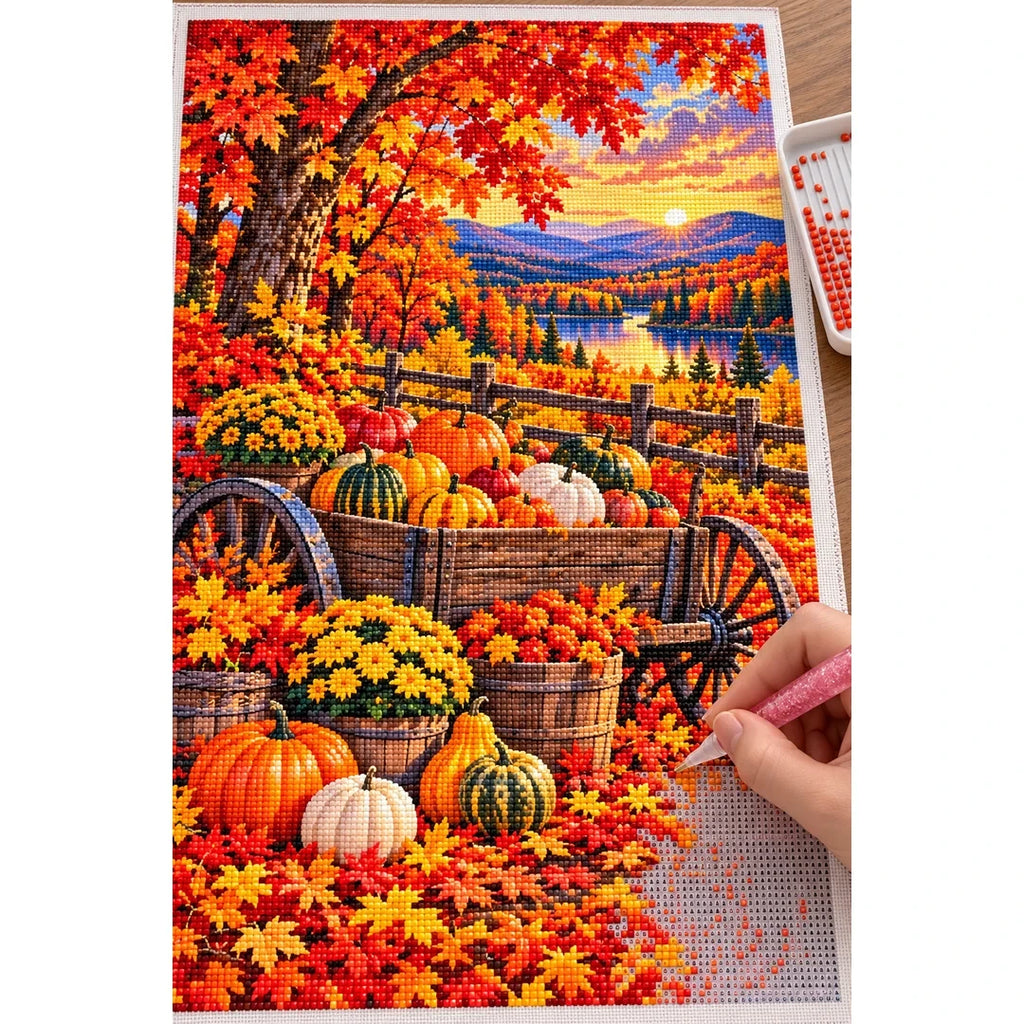 Pumpkin Wagon Maple Forest — diamond painting process with applicator pen