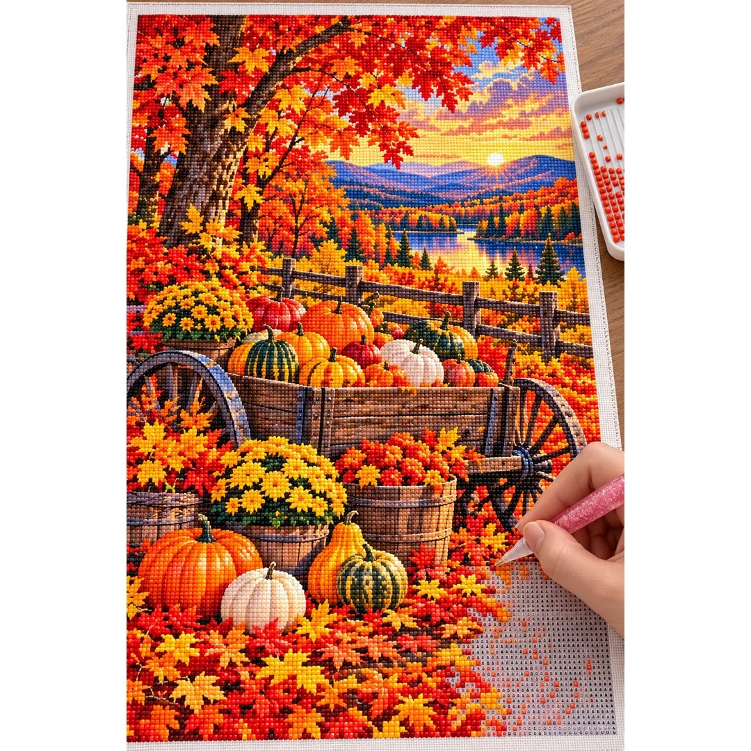 Pumpkin Wagon Maple Forest — diamond painting process with applicator pen