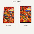 Pumpkin Wagon Maple Forest — No Frame and Framed style comparison