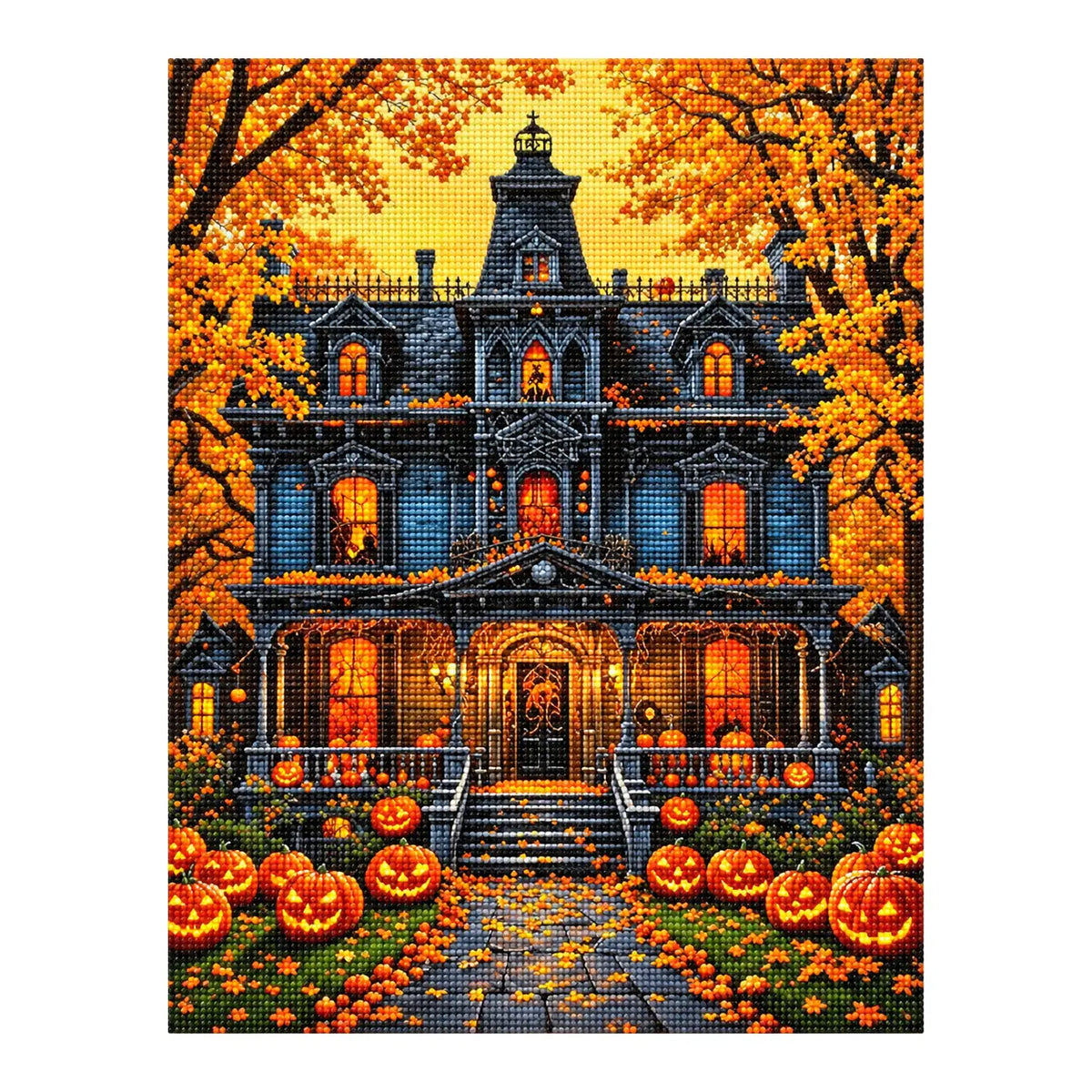 Finished diamond painting of pumpkin watch.