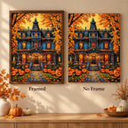 Framed and no-frame comparison for Pumpkin Watch Diamond Painting Kit.