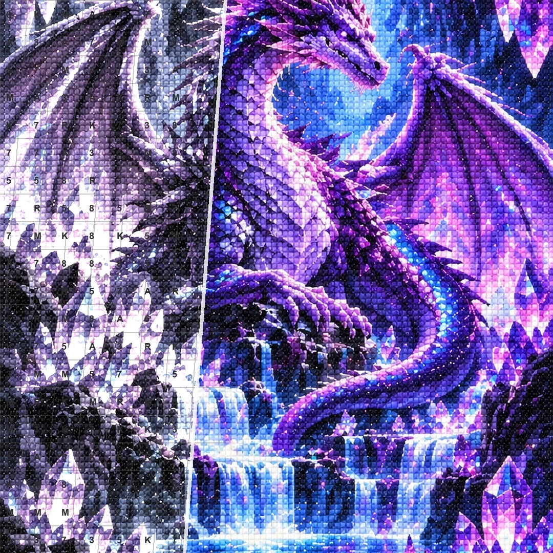 Purple Crystal Dragon Amethyst Cave — close-up canvas and resin drill detail