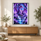 Purple Crystal Dragon Amethyst Cave — finished diamond painting displayed in a home interior