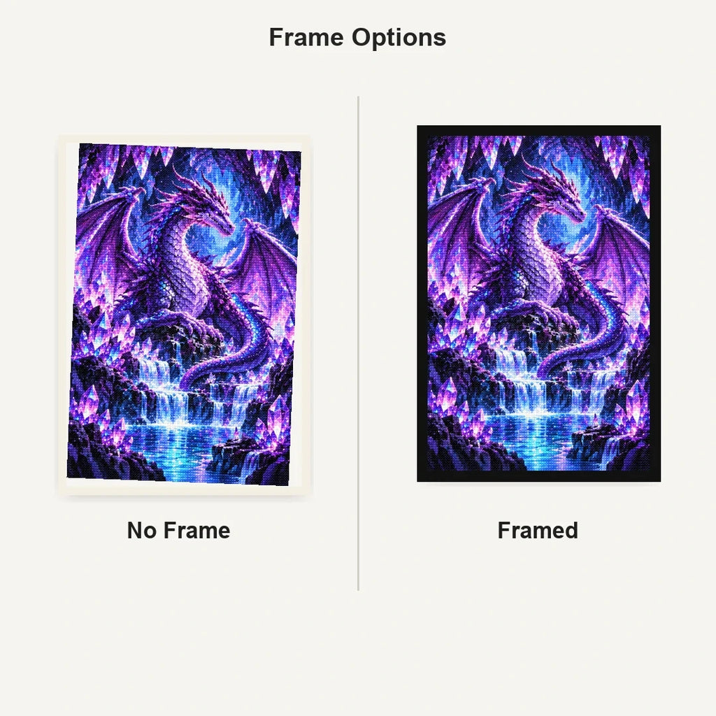 Purple Crystal Dragon Amethyst Cave — No Frame and Framed style comparison