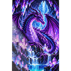 Purple Crystal Dragon Waterfall Diamond Painting Kit diamond and canvas detail