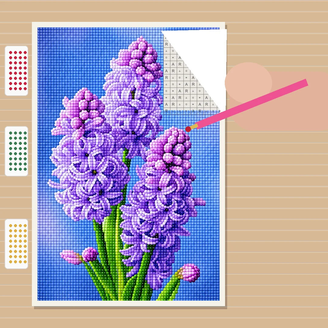 Purple Hyacinths Diamond Painting Kit process view
