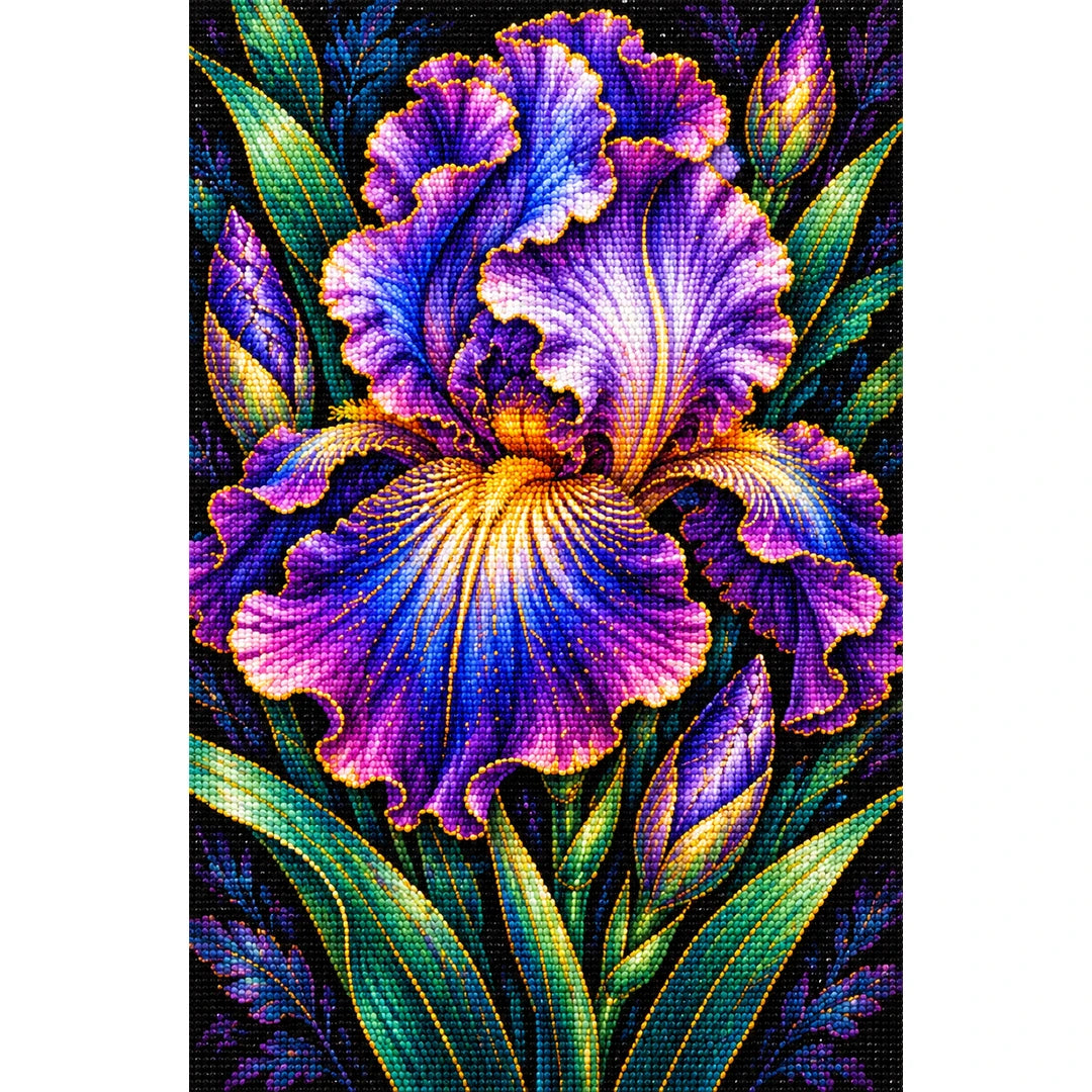 Purple Iris Jewel Bloom Diamond Painting Kit — Finished white-background diamond painting