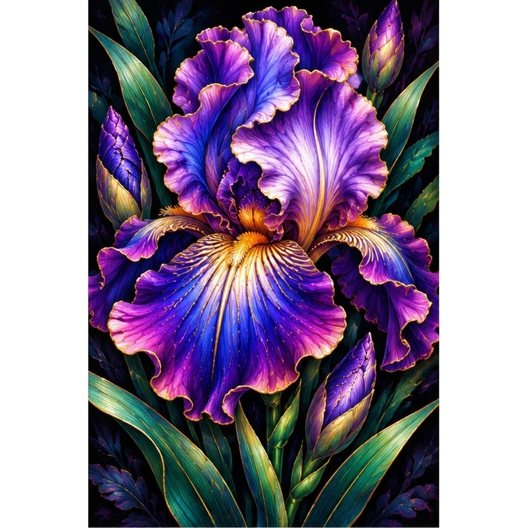 Purple Iris Jewel Bloom Diamond Painting Kit — original white-background artwork